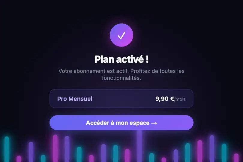 Micro-interaction de conversion — Écran d'activation d'abonnement — Neon Glow Bars exemple 3
