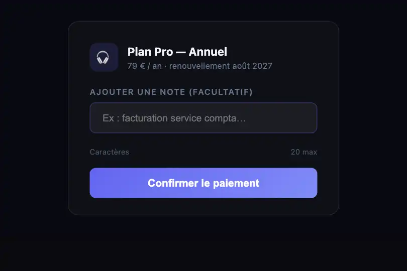 Micro-interaction de conversion — Champ de message en checkout — Typing Sound Input exemple 3