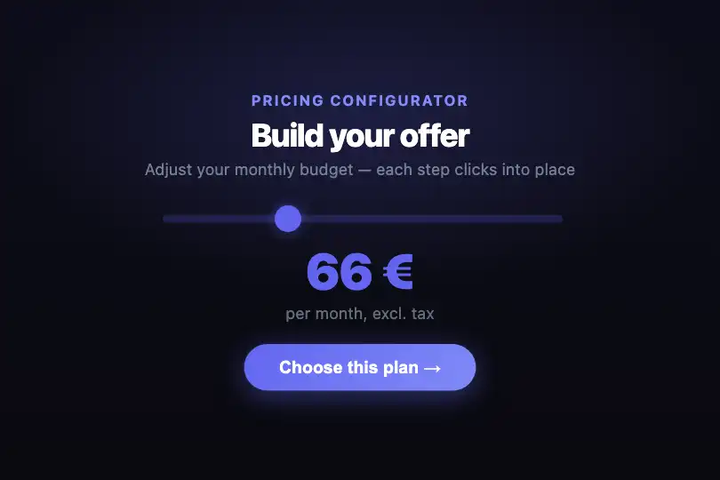 Hero / Landing — SaaS budget configurator — Slider Tick Sound example 1