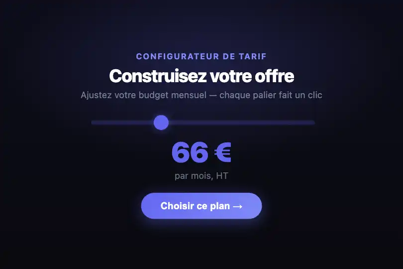 Hero / Landing — Configurateur de budget SaaS — Slider Tick Sound exemple 1