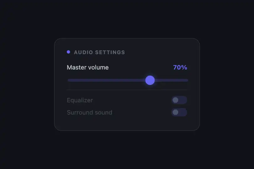 Product component — Volume control in a settings panel — Slider Tick Sound example 2