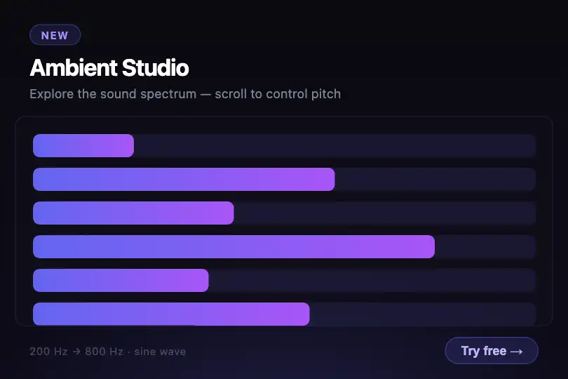 Hero / Landing — Interactive demo of an audio tool — Scroll Ambient Sound example 1