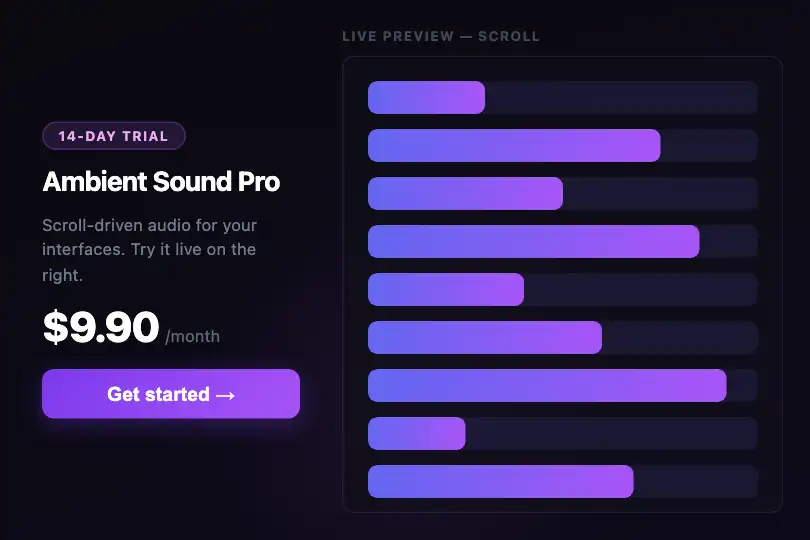 Conversion micro-interaction — Audio preview before subscription — Scroll Ambient Sound example 3