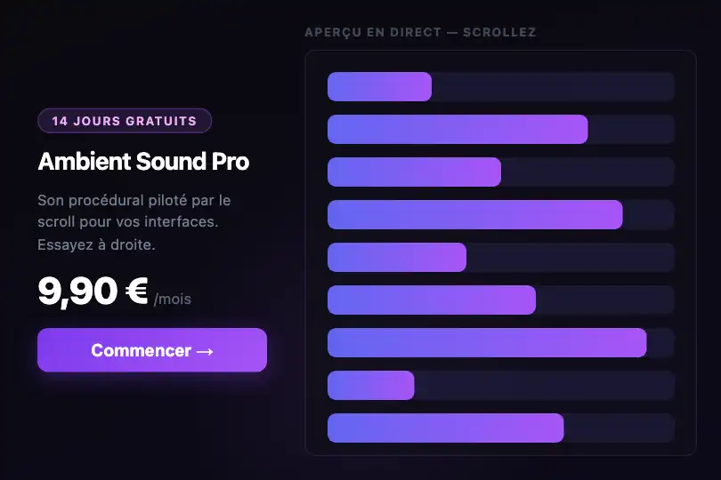 Micro-interaction de conversion — Aperçu audio avant souscription — Scroll Ambient Sound exemple 3