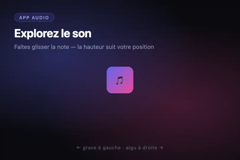 Hero / Landing — Démo musicale interactive sur une landing d'app audio — Drag Feedback Sound exemple 1