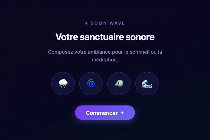 Hero / Landing — Application de méditation et de sommeil — Ambient Soundscape exemple 1
