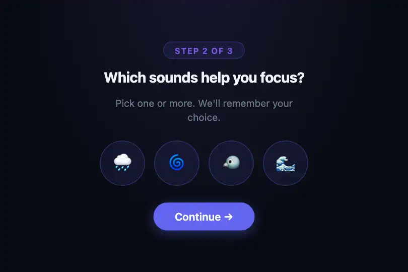 Conversion micro-interaction — Personalization step during onboarding — Ambient Soundscape example 3
