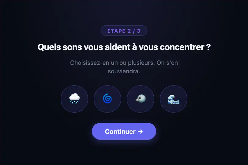 Micro-interaction de conversion — Personnalisation lors de l'onboarding — Ambient Soundscape exemple 3