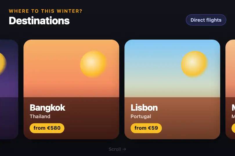 Destination swatch — a travel agency's mobile app — Horizontal Scroll example 1