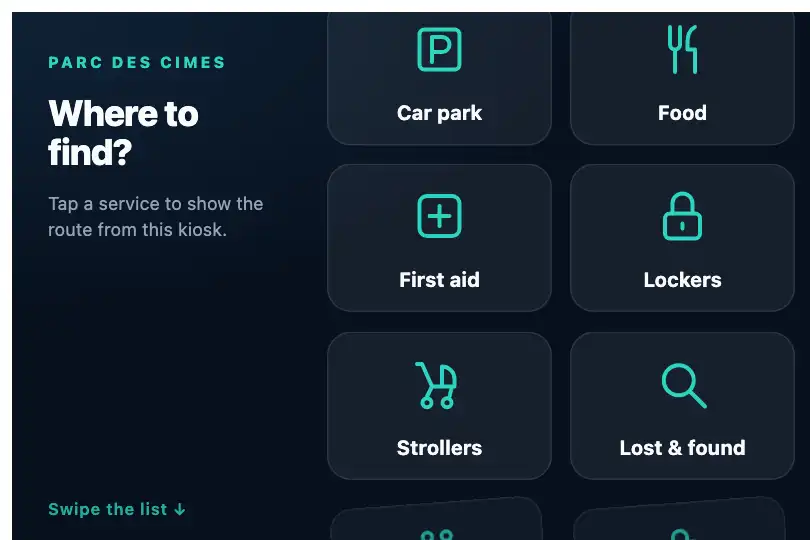 Services of a leisure park — touch welcome kiosk — Rotate In example 2