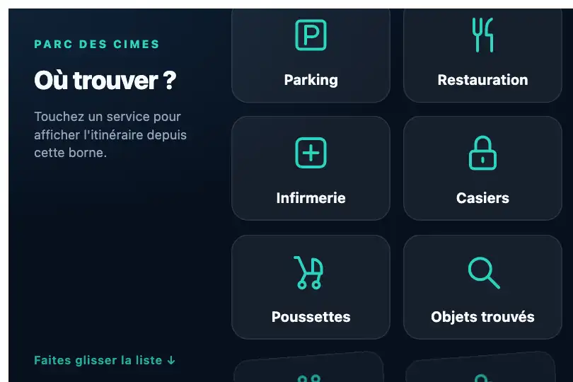 Services d'un parc de loisirs — borne d'accueil tactile — Rotate In exemple 2