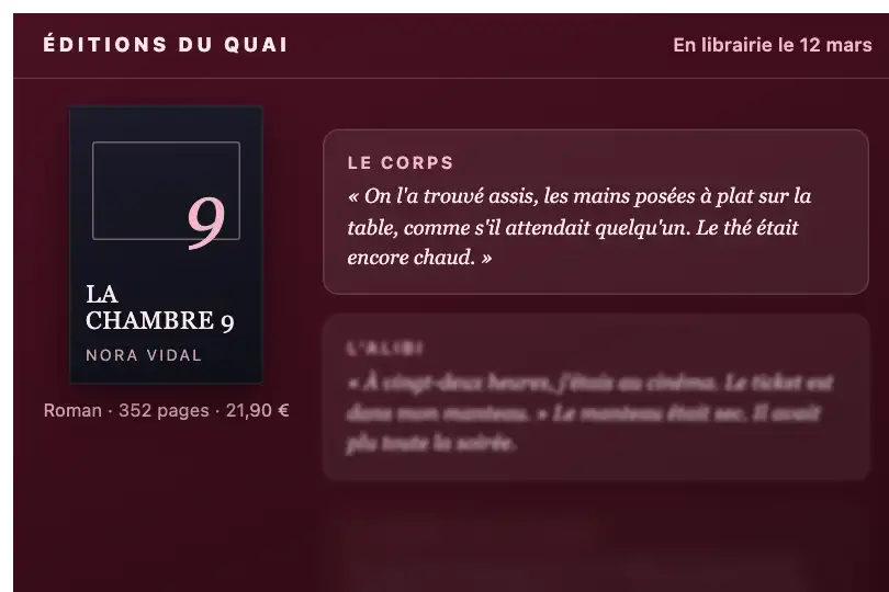 Extraits d'un roman policier — page d'un éditeur pour la sortie d'un livre — Blur to Clear exemple 2