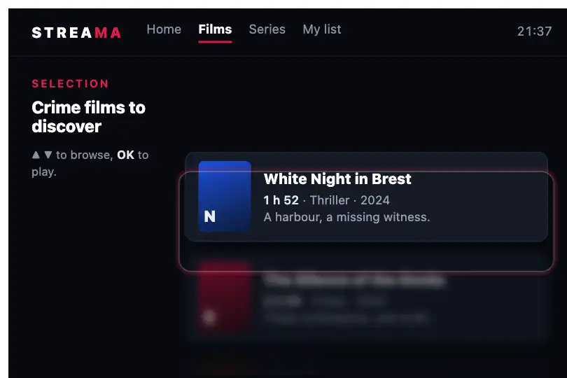 Film posters in a catalog — the TV interface of a streaming platform — Blur to Clear example 3