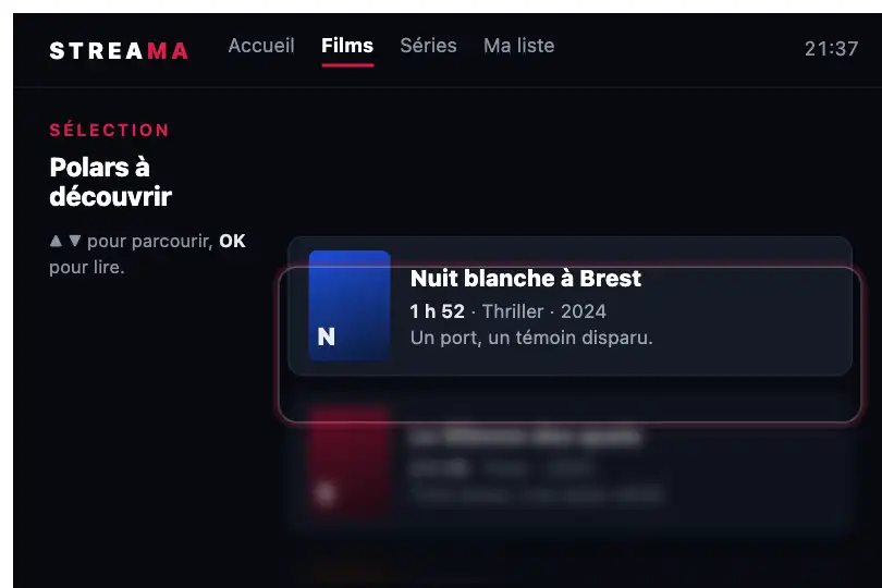 Affiches d'un catalogue de films — interface télé d'une plateforme de streaming — Blur to Clear exemple 3