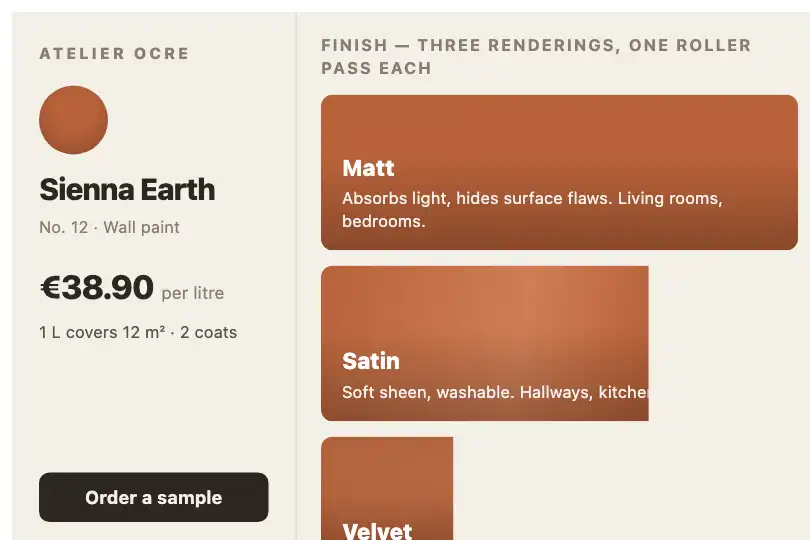 Roller-applied paint rendering — product page of a wall paint — Clip Path Reveal example 1