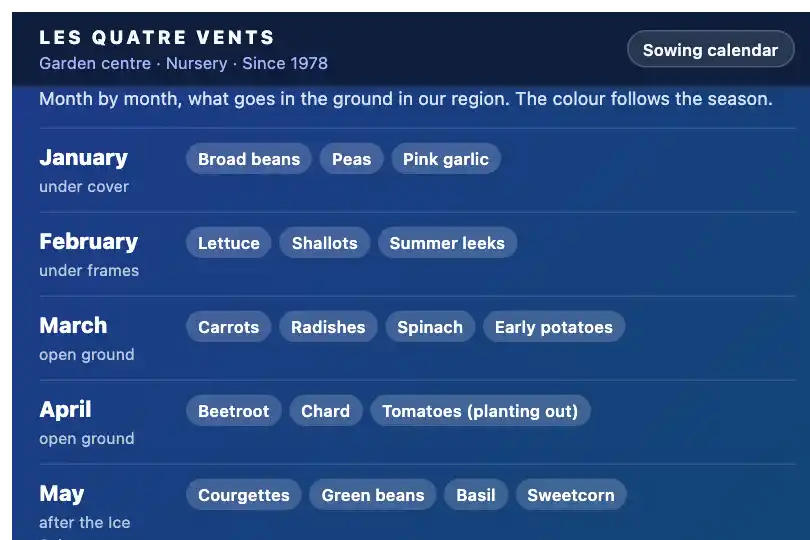 Planting calendar by season — a garden centre's website — Color Shift example 3