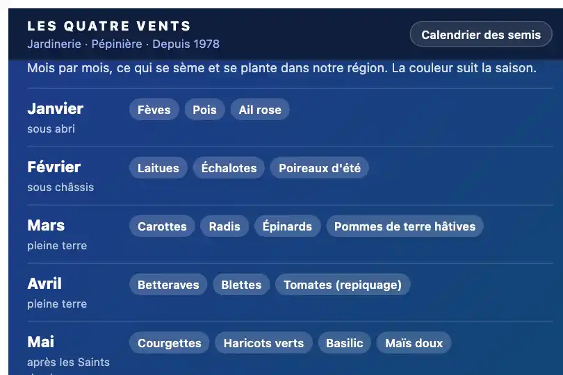 Calendrier de plantation par saison — site d'une jardinerie — Color Shift exemple 3