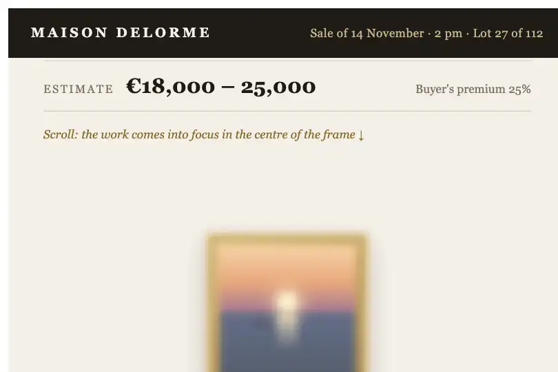 Featured lot of an auction — catalogue page of an auction house — Zoom & Blur example 1