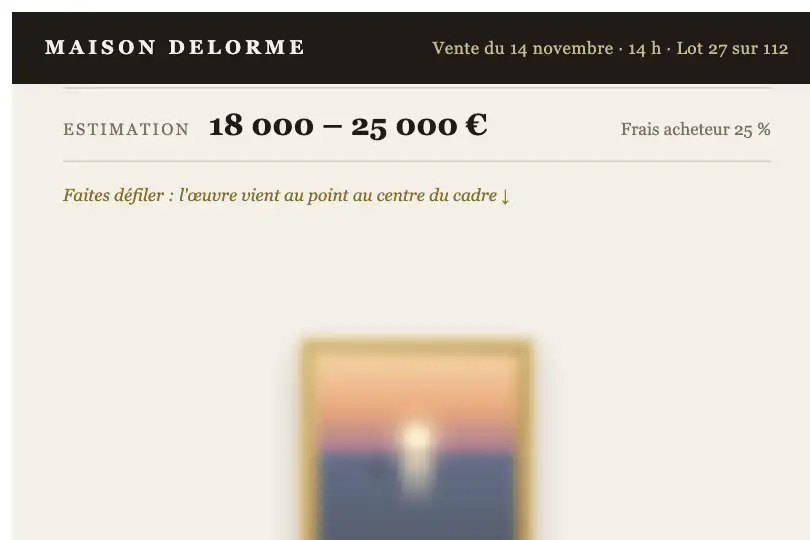 Lot phare d'une vente aux enchères — page du catalogue d'une maison de ventes — Zoom & Blur exemple 1