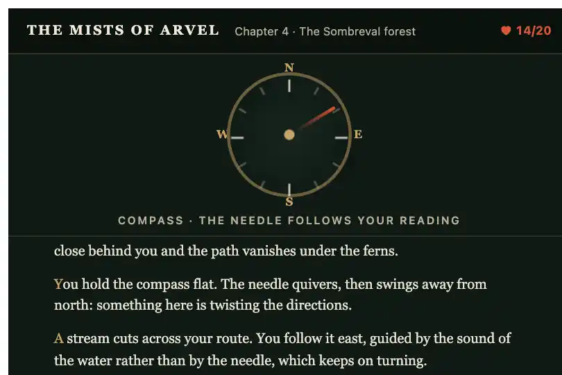Compass of a text adventure game — a chapter read in the browser — Rotation on Scroll example 3