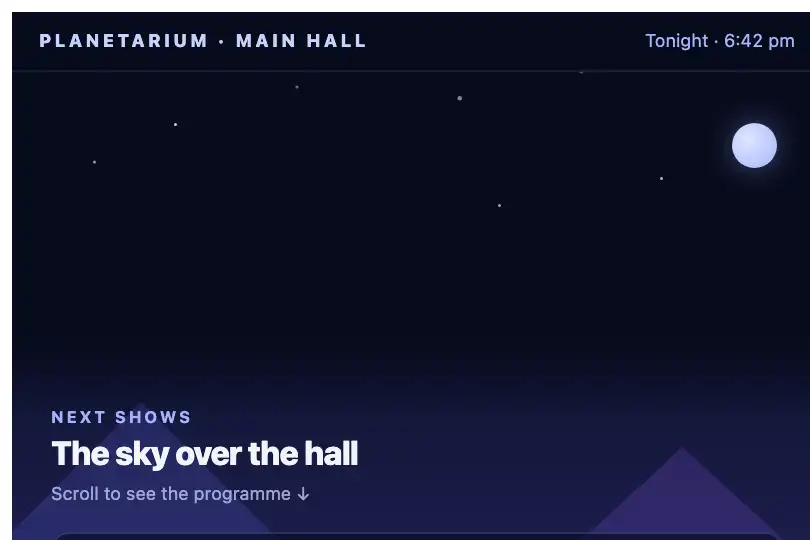 Waiting screen of a planetarium — welcome kiosk in the lobby — Parallax Layers example 1