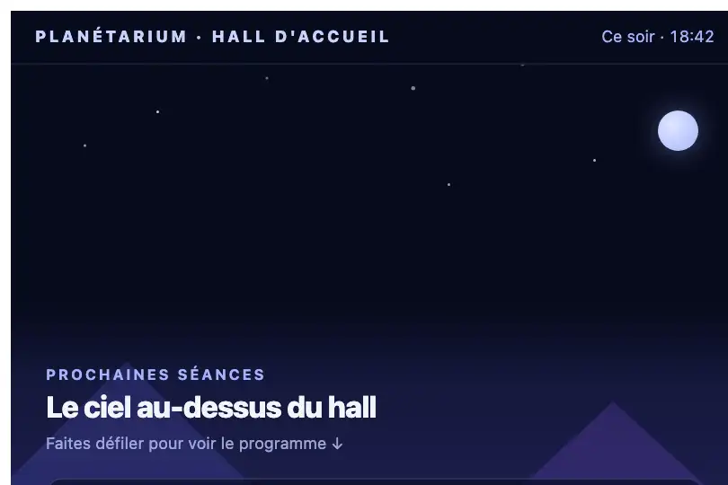 Écran d'attente d'un planétarium — borne d'accueil du hall — Parallax Layers exemple 1