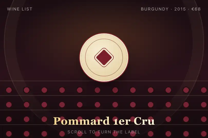 Wine list of a fine-dining restaurant — the bottle you turn to read the label — Parallax Layers example 1