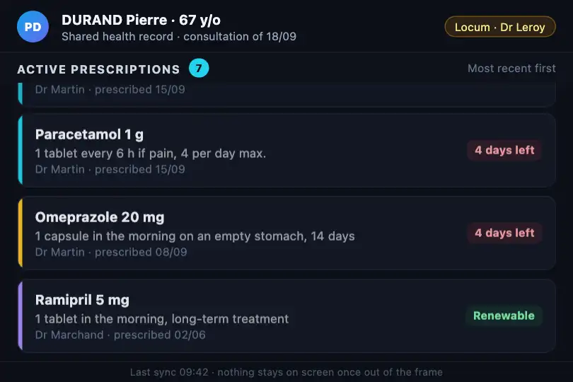 Active prescriptions — shared health record on a practice tablet — Reveal on Scroll example 2