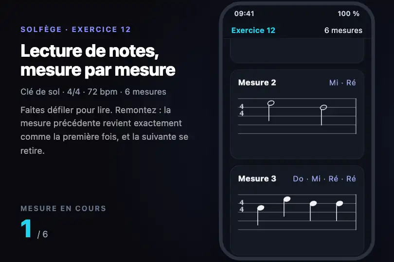 Mesures d'une partition — application de solfège sur smartphone — Reveal on Scroll exemple 3