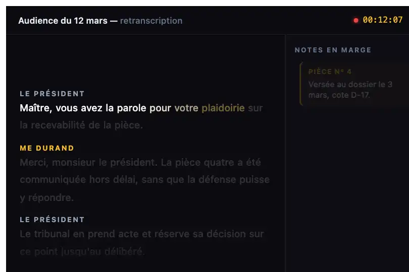 Retranscription d'audience avec notes en marge — Text Highlight on Scroll exemple 2