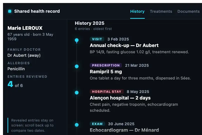 Consultation history — shared health record — Timeline Scroll example 2