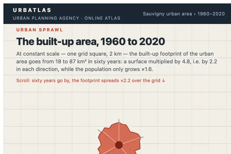 The built-up area spreads over sixty years — online atlas of an urban planning agency — Zoom In Sticky example 3