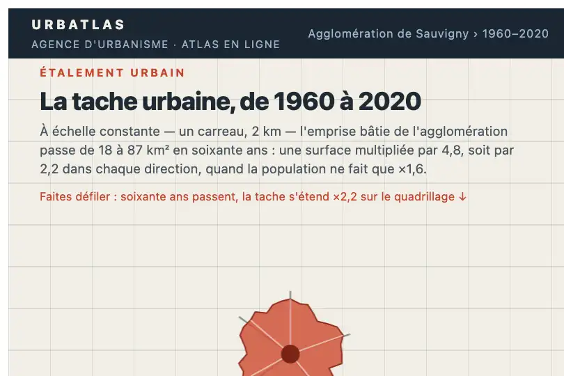 La tache urbaine s'étend sur soixante ans — atlas en ligne d'une agence d'urbanisme — Zoom In Sticky exemple 3