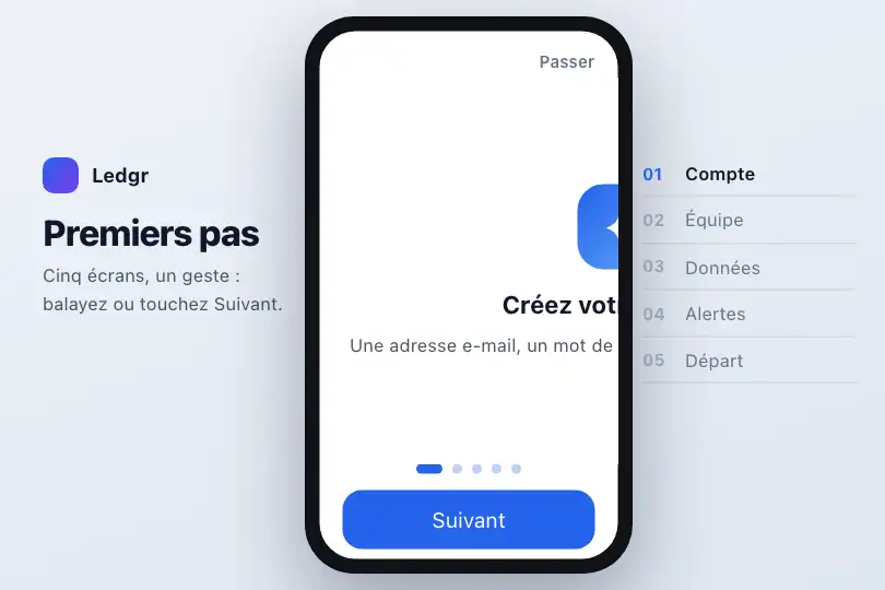 Tutoriel premiers pas d'une application mobile — cinq écrans, un geste — Horizontal Snap exemple 3