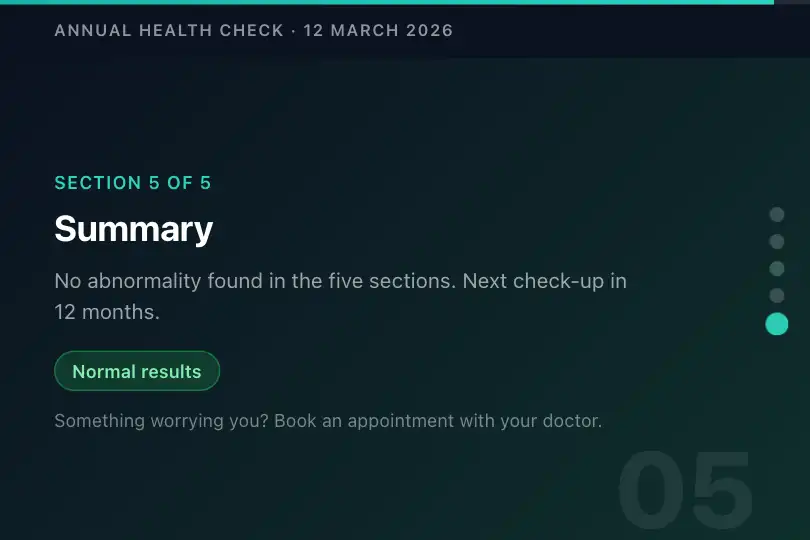 Annual health check — five sections and a direct jump to the summary — Snap + Progress example 3