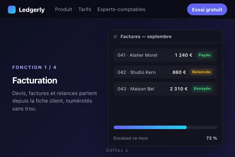 Démonstration fonction par fonction — page produit d'un logiciel de comptabilité — Smooth Snap exemple 1