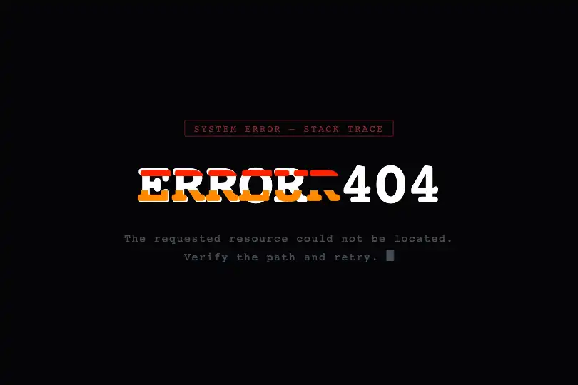 Error page — 404 corrupted terminal screen — Glitch Effect example 2
