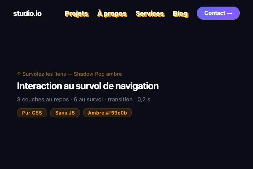 Liens de navigation — Barre de menu créative — Shadow Pop exemple 2