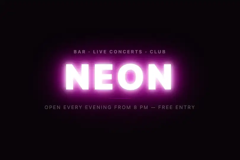 Storefront sign — Bar or concert venue landing page — Neon Flicker example 1