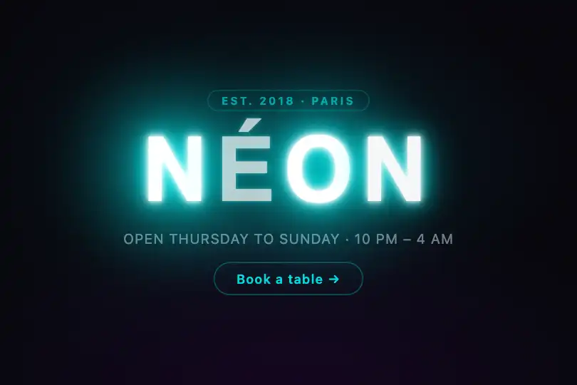 Bar or club sign — full-screen hero — Neon Flicker Text example 1