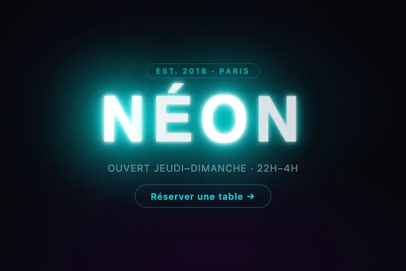 Enseigne de bar ou de club — hero plein écran — Neon Flicker Text exemple 1
