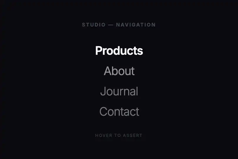 Minimal navigation — Links that assert themselves on hover — Variable Font Weight example 2