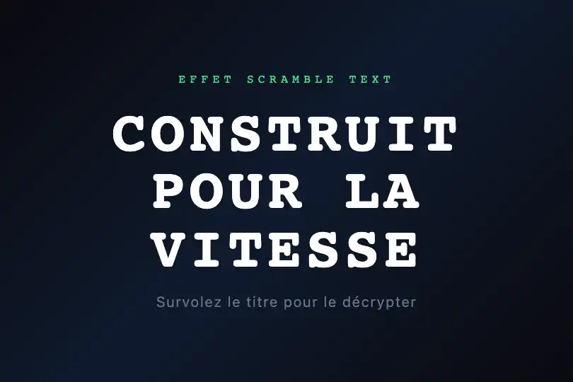 Hero tech — Grand titre de marque en style terminal — Scramble Text exemple 1