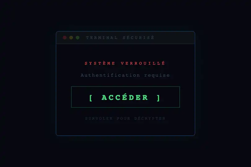 Bouton cyberpunk — Accès révélé au survol — Scramble Text exemple 3