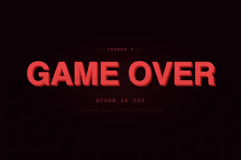 Écran game-over — Browser game ou interface gamifiée — 3D Shadow Depth exemple 2