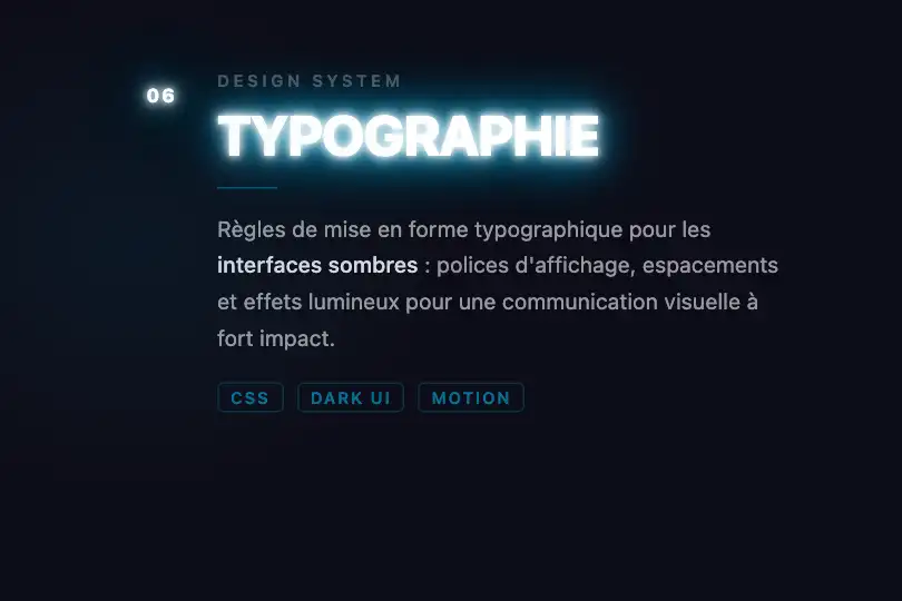En-tête de section — Portfolio créatif ou article dark-mode — Neon Glow exemple 2