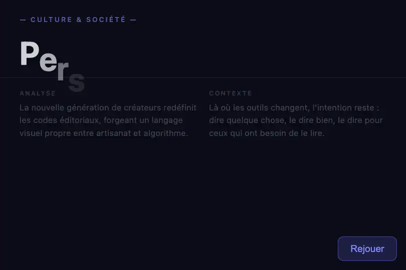 Portfolio & magazine — Titre de rubrique au scroll — Letter Slide Up exemple 2