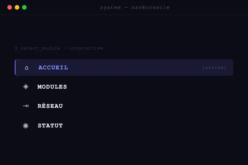 Terminal navigation menu — Links that scramble on hover — Scramble Text example 2
