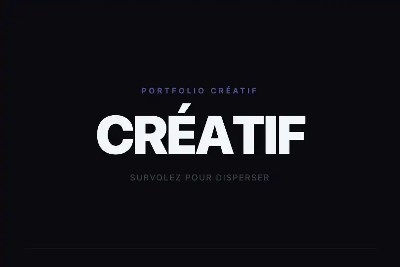 Portfolio créatif — Headline interactive pleine largeur — Split Hover exemple 1