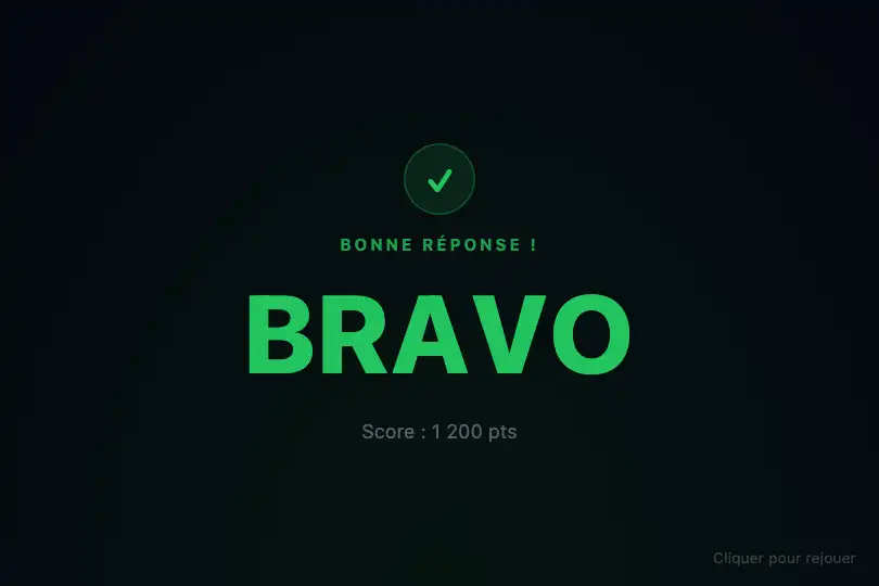 Récompense quiz — Mot-solution révélé après bonne réponse — Scatter to Word exemple 3